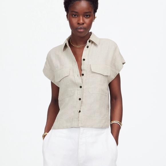 Madewell - Boxy Cargo-Pocket Button-Up Shirt, Oat, Medium, NWOT - Picture 6 of 8